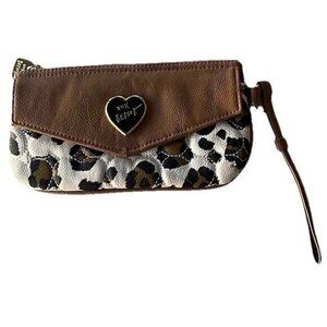 Betsey Johnson Envelope Leopard Print Wristlet Zip Top Pouch Purse Bag Handbag